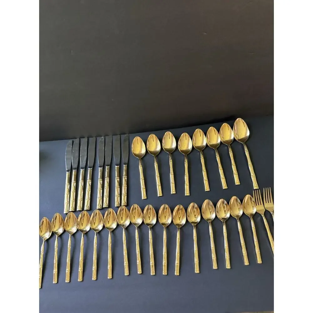 Rebacraft Bamboo Gold Plated Flatware (34) Pieces Tableware Modern Cottage MCM